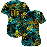 Custom Black Black-Gold 3D Pattern Design Tropical Plants Authentic Baseball Jersey