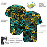 Custom Black Black-Gold 3D Pattern Design Tropical Plants Authentic Baseball Jersey