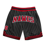 Custom Black White Pinstripe Red-White Authentic Basketball Shorts