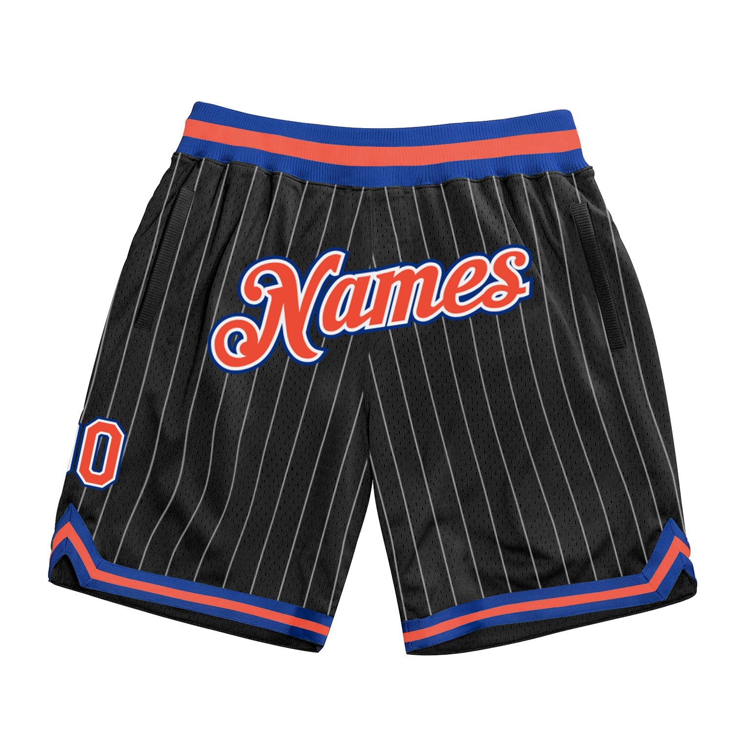Custom Black White Pinstripe Orange-Royal Authentic Basketball Shorts