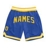 Custom Blue Gold-White Authentic Throwback Basketball Shorts