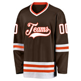 Custom Brown White-Orange Hockey Jersey