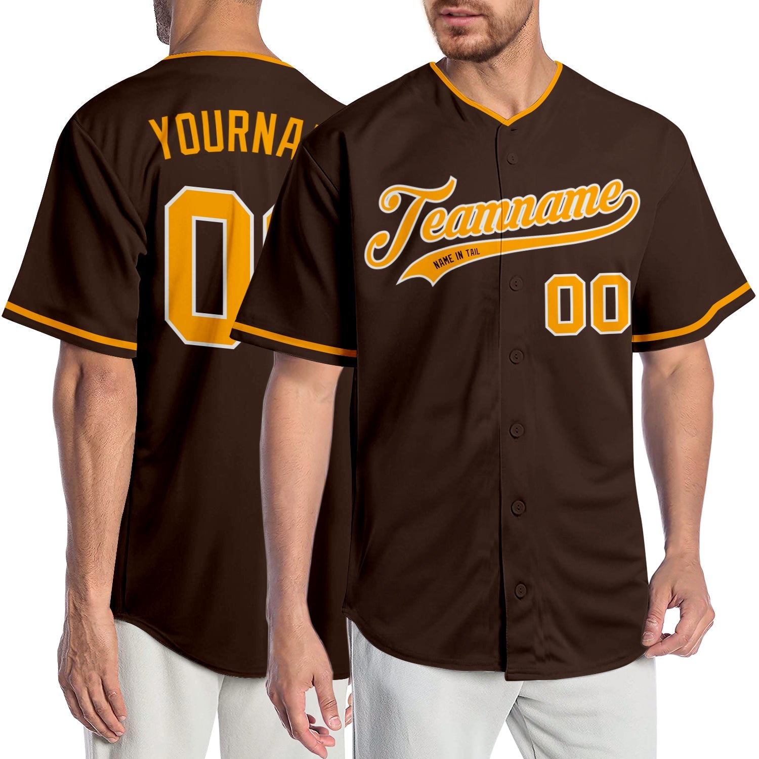 Custom Brown Gold-White Authentic Baseball Jersey