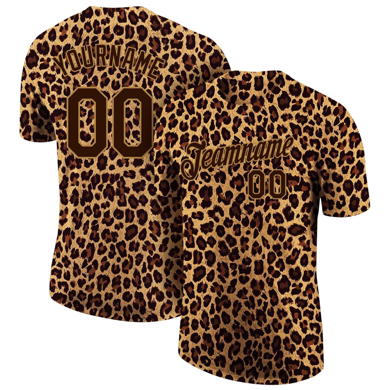 Custom Brown Brown-Old Gold 3D Pattern Design Leopard Performance T-Shirt