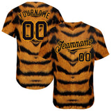 Custom Brown Black-Gold 3D Pattern Design Tiger Authentic Baseball Jersey