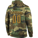 Custom Stitched Camo Old Gold-Black Sports Pullover Sweatshirt Salute To Service Hoodie