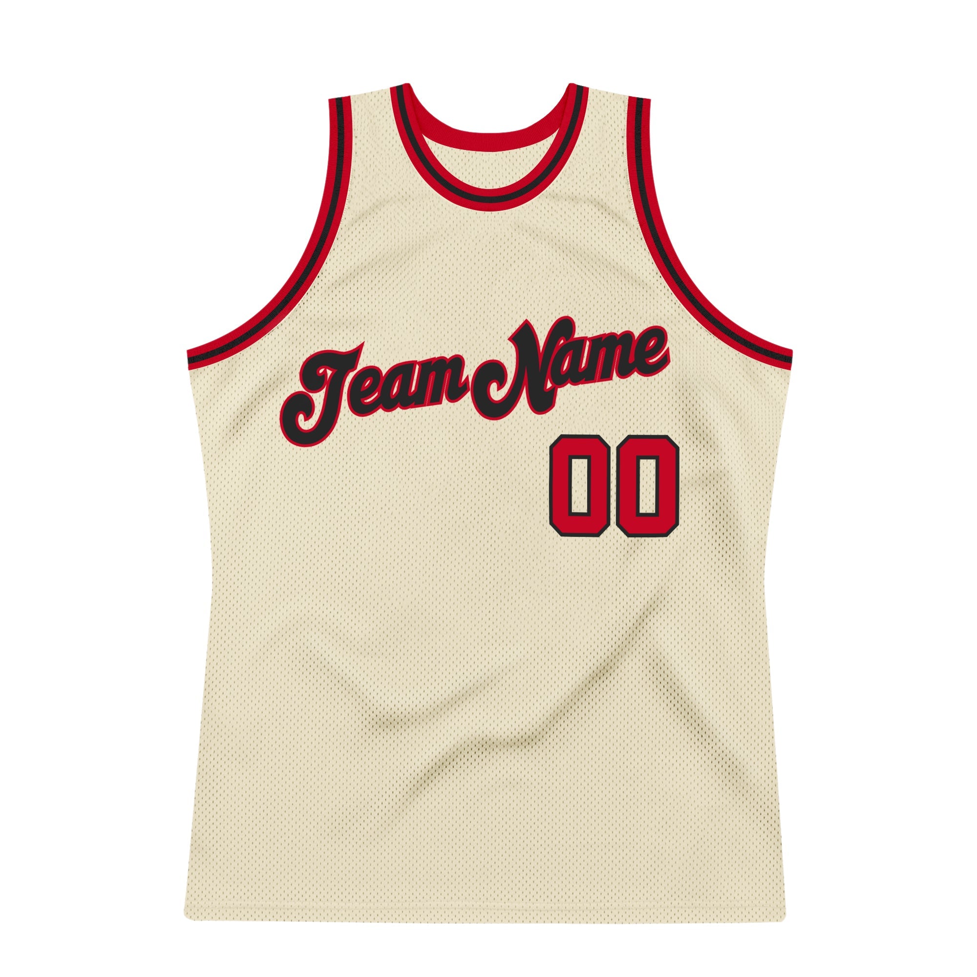 Cheap Custom Cream Red-Black Authentic Throwback Basketball Jersey