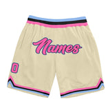 Custom Cream Pink-Light Blue Authentic Throwback Basketball Shorts