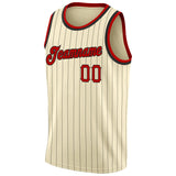 Custom Cream Black Pinstripe Red-Black Authentic Basketball Jersey