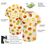 Custom Cream White-Gold 3D Pattern Design Maple Leaf Authentic Baseball Jersey