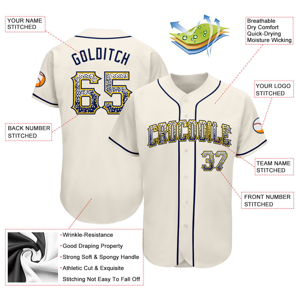 Custom Cream Navy-Gold Authentic Drift Fashion Baseball Jersey