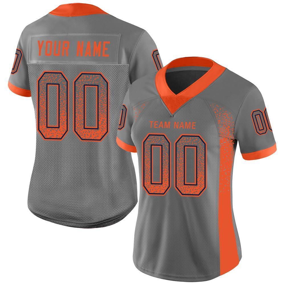 Custom Gray Orange-Navy Mesh Drift Fashion Football Jersey