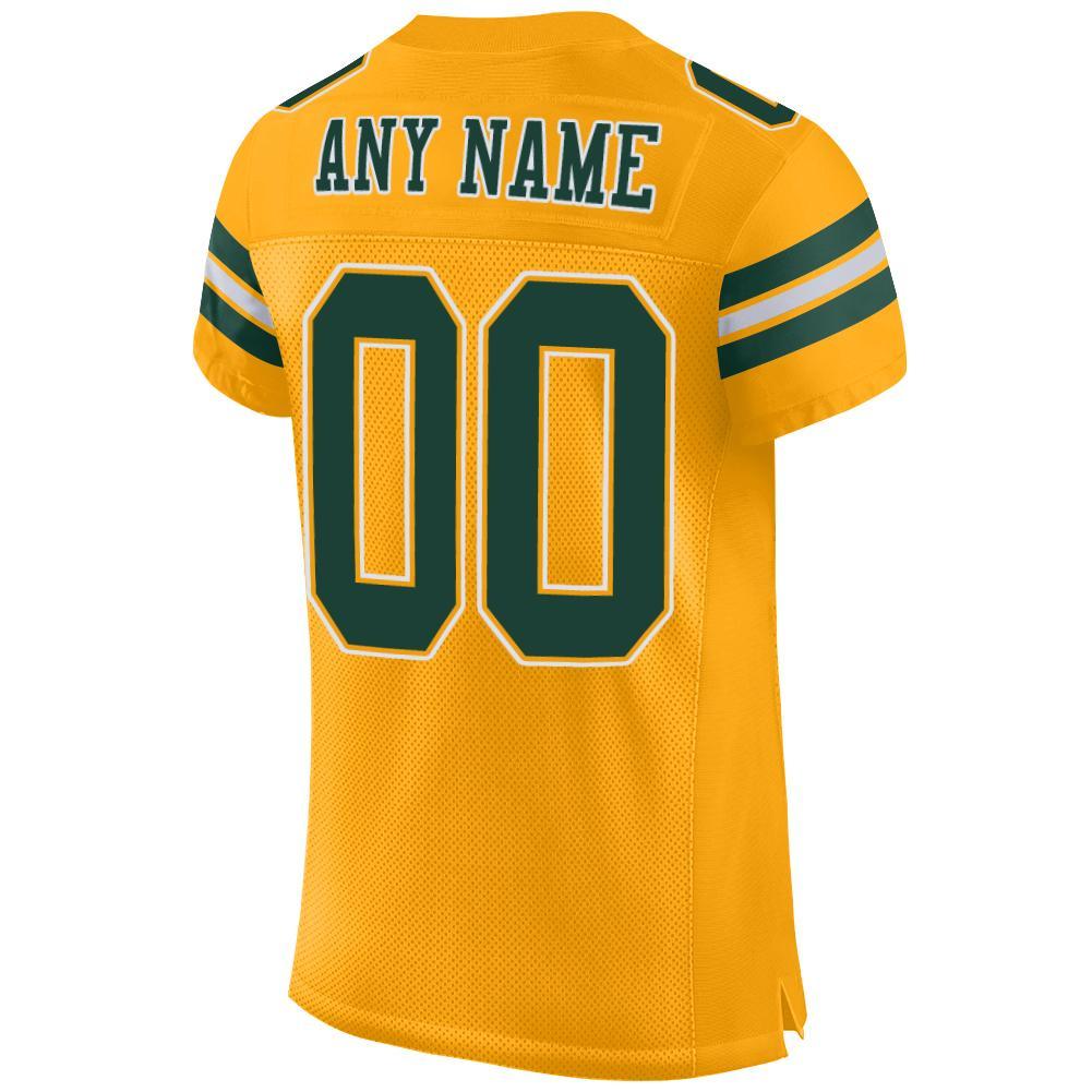 Custom Gold Green-White Mesh Authentic Football Jersey