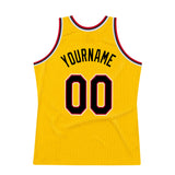 Custom Gold Black-Red Authentic Throwback Basketball Jersey