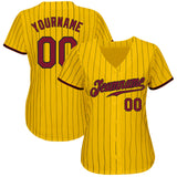 Custom Gold Black Pinstripe Crimson-Black Authentic Baseball Jersey