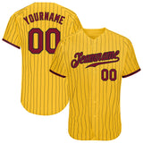 Custom Gold Black Pinstripe Crimson-Black Authentic Baseball Jersey
