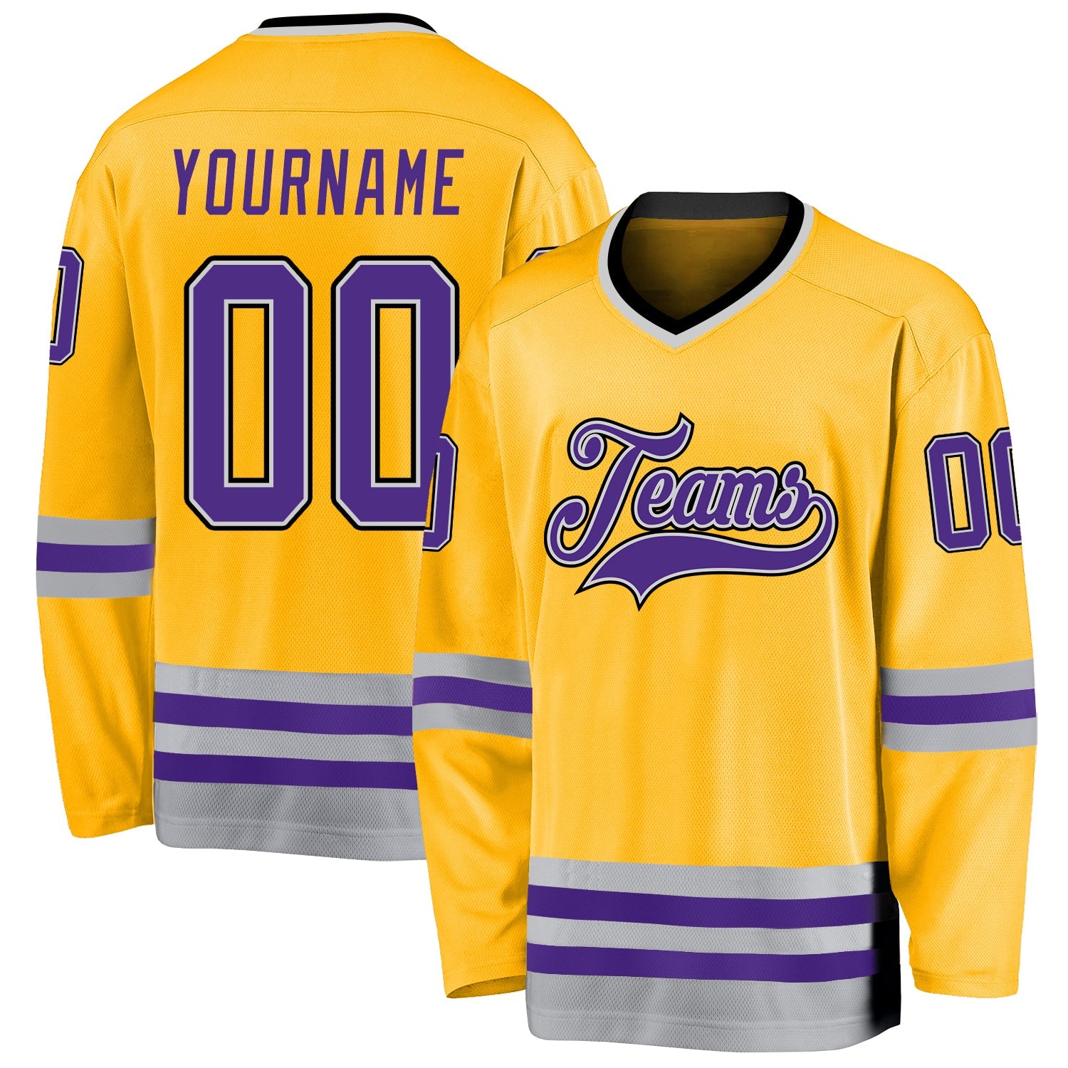 Custom Gold Purple-Gray Hockey Jersey