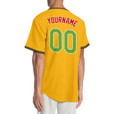 Custom Gold Neon Green-Red Authentic Baseball Jersey