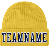 Custom Gold Navy-White Stitched Cuffed Knit Hat