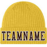 Custom Gold Brown-White Stitched Cuffed Knit Hat