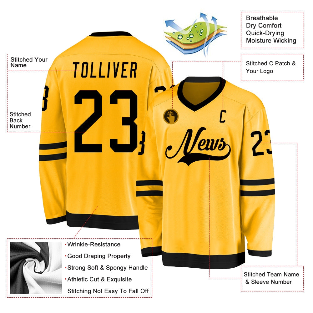 Custom Gold Black Hockey Jersey