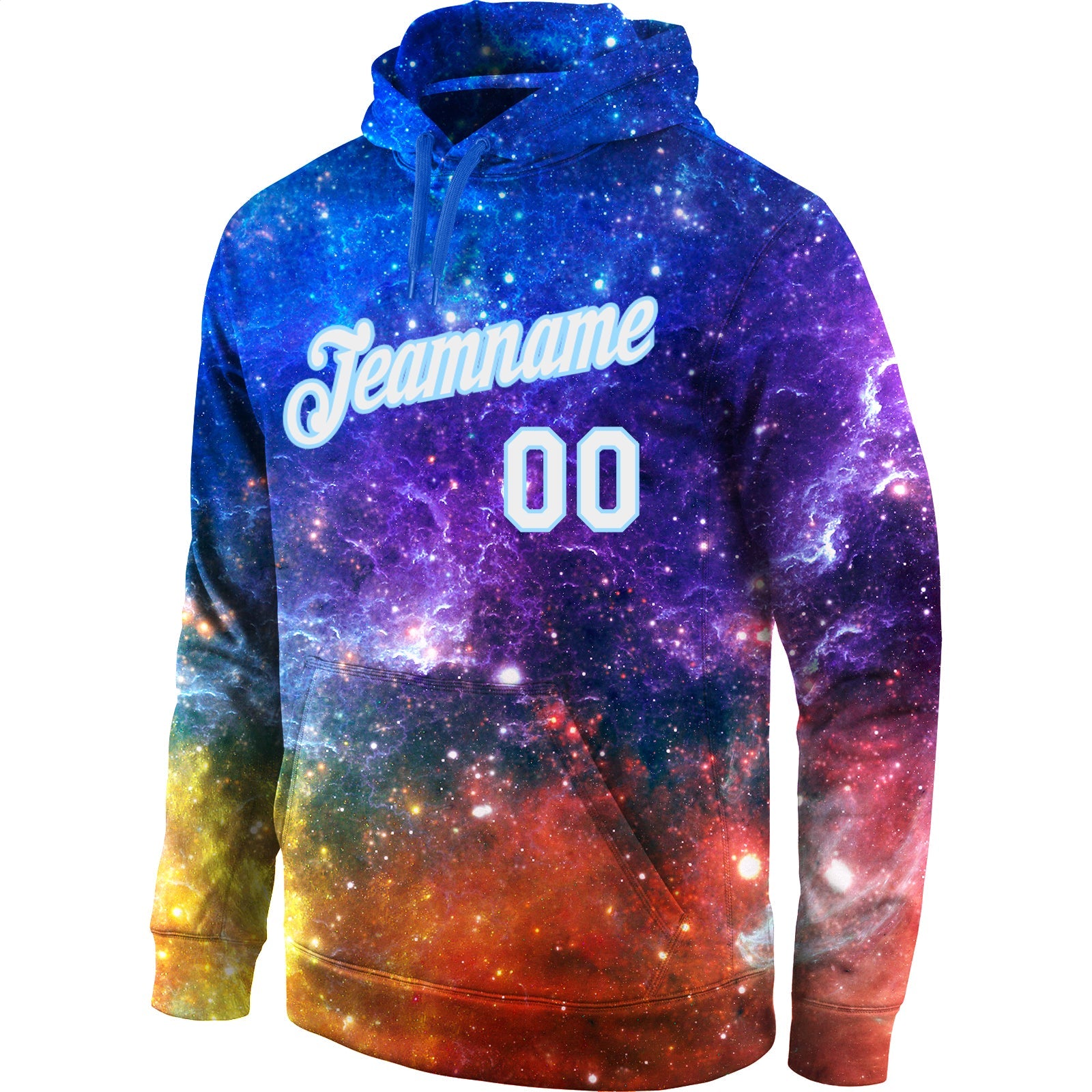 Custom Stitched Galactic White-Light Blue 3D Sports Pullover Sweatshirt Hoodie