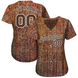 Custom Graffiti Pattern Brown-White 3D Wood Authentic Baseball Jersey