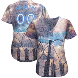 Custom Graffiti Pattern Light Blue-White 3D Freedom Authentic Baseball Jersey