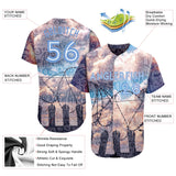 Custom Graffiti Pattern Light Blue-White 3D Freedom Authentic Baseball Jersey