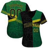 Custom Graffiti Pattern Black-Green 3D Jamaica Authentic Baseball Jersey