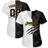 Custom Graffiti Pattern Black-Old Gold 3D Authentic Baseball Jersey