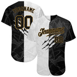 Custom Graffiti Pattern Black-Old Gold 3D Authentic Baseball Jersey