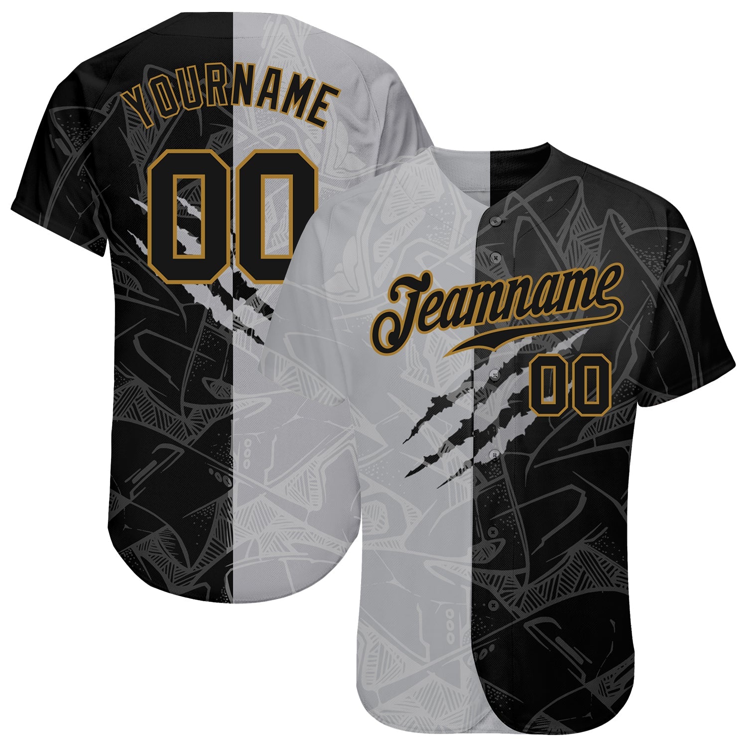 Custom Graffiti Pattern Black-Old Gold Sublimation Soccer Uniform Jersey