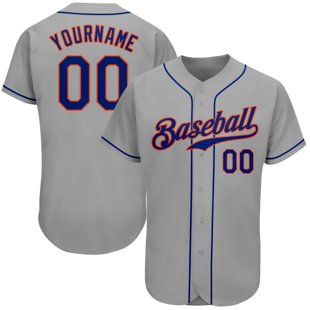 Custom Gray Royal-Orange Authentic Baseball Jersey