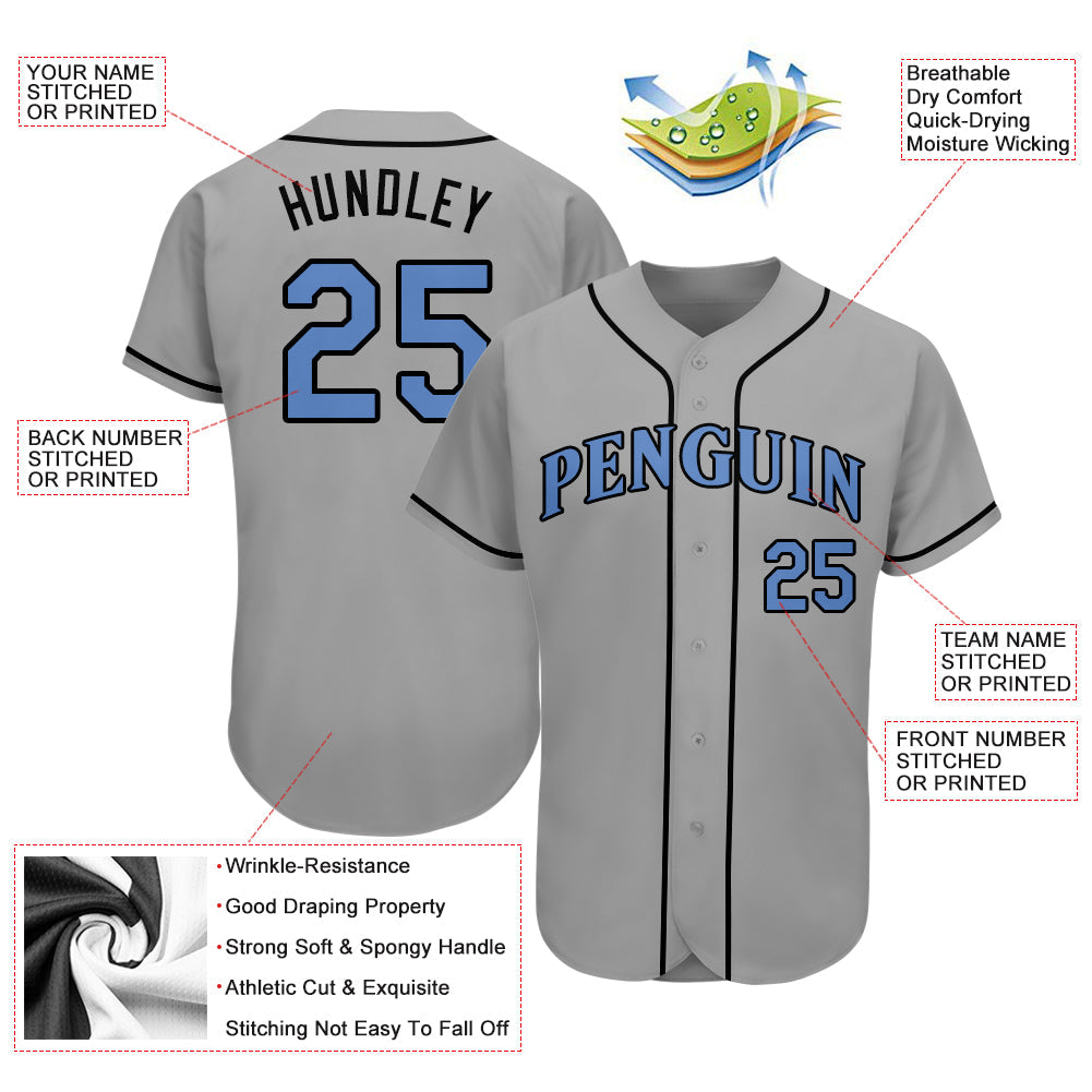 Custom Gray Light Blue-Black Authentic Father's Day Baseball Jersey
