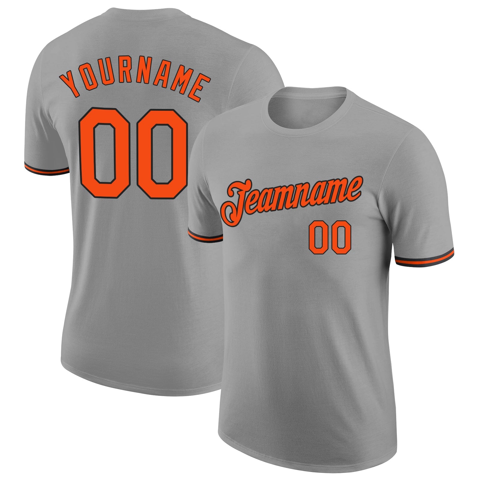 Custom Gray Orange-Black Performance T-Shirt