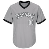 Custom Gray White-Black Authentic Throwback Rib-Knit Baseball Jersey Shirt