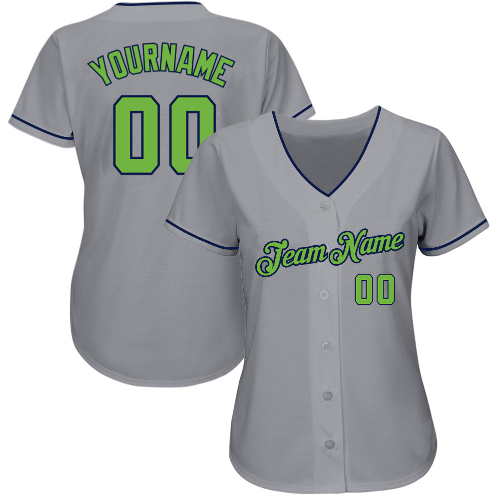 Custom Gray Neon Green-Navy Authentic Baseball Jersey