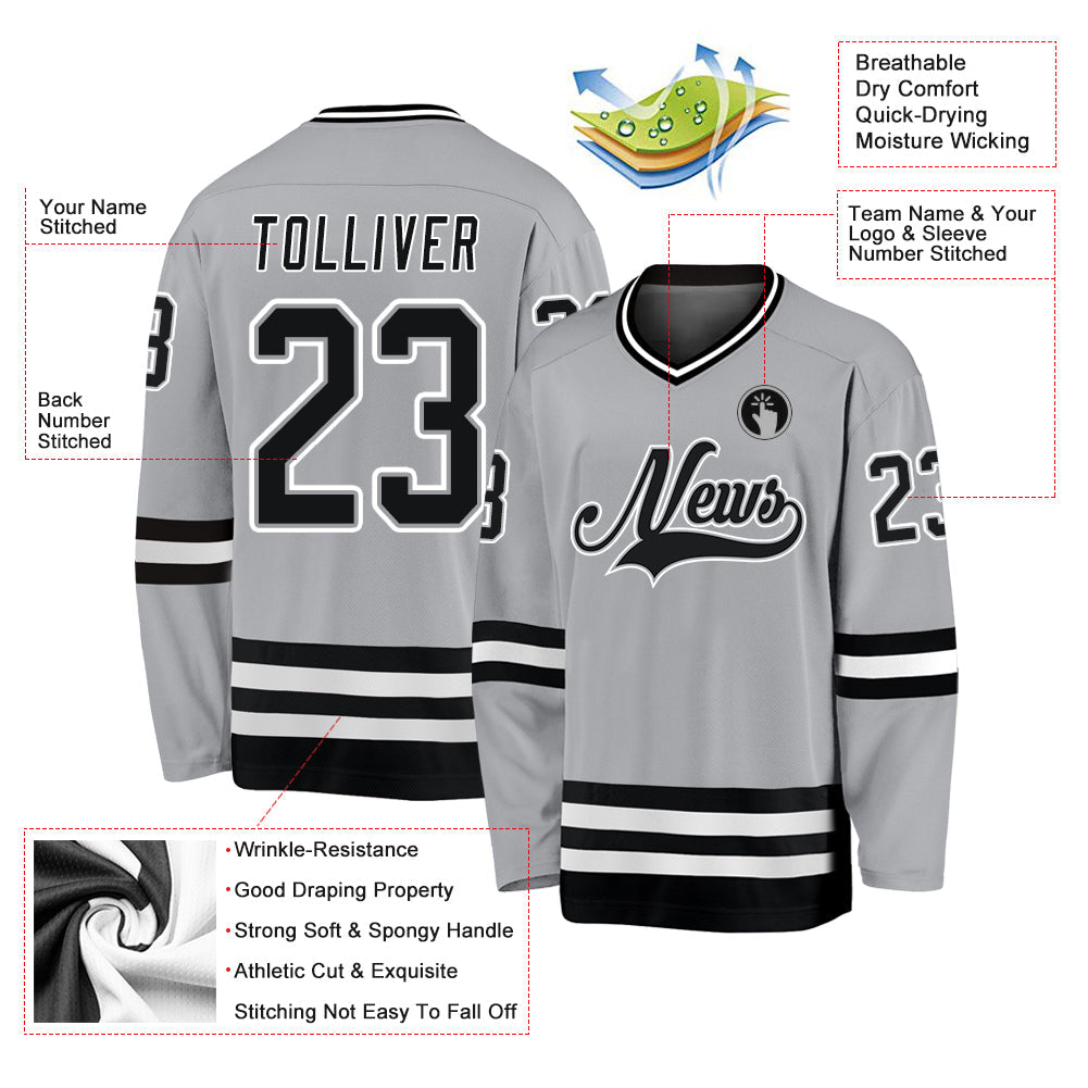 Custom Gray Black-White Hockey Jersey
