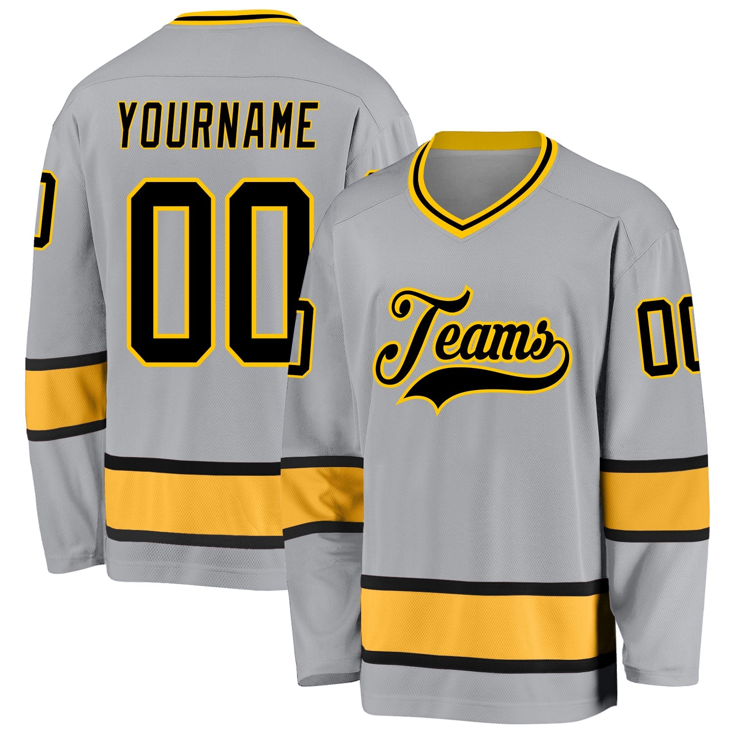 Custom Gray Black-Gold Hockey Jersey