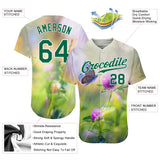 Custom Gray Kelly Green-White 3D Pattern Design Flowers And Butterfly Authentic Baseball Jersey