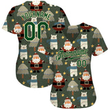 Custom Green Green-Cream Christmas 3D Authentic Baseball Jersey