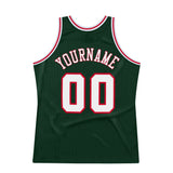 Custom Hunter Green White-Red Authentic Throwback Basketball Jersey