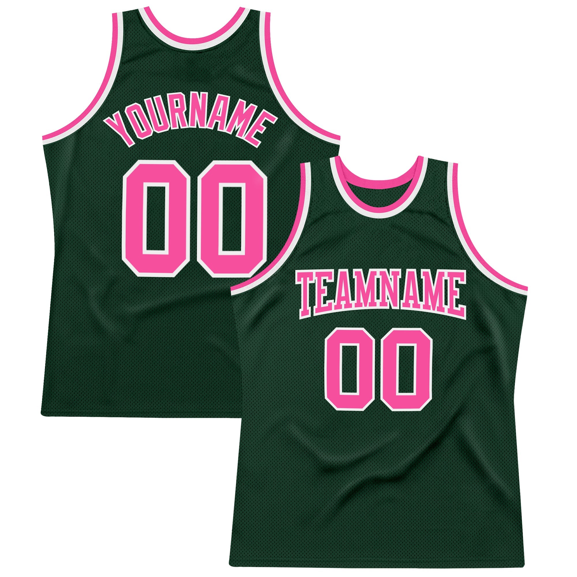 Custom Hunter Green Pink-White Authentic Throwback Basketball Jersey