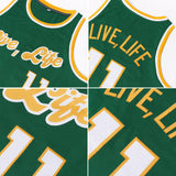 Custom Kelly Green White-Gold Round Neck Rib-Knit Basketball Jersey