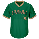 Custom Kelly Green Old Gold-Black Authentic Throwback Rib-Knit Baseball Jersey Shirt