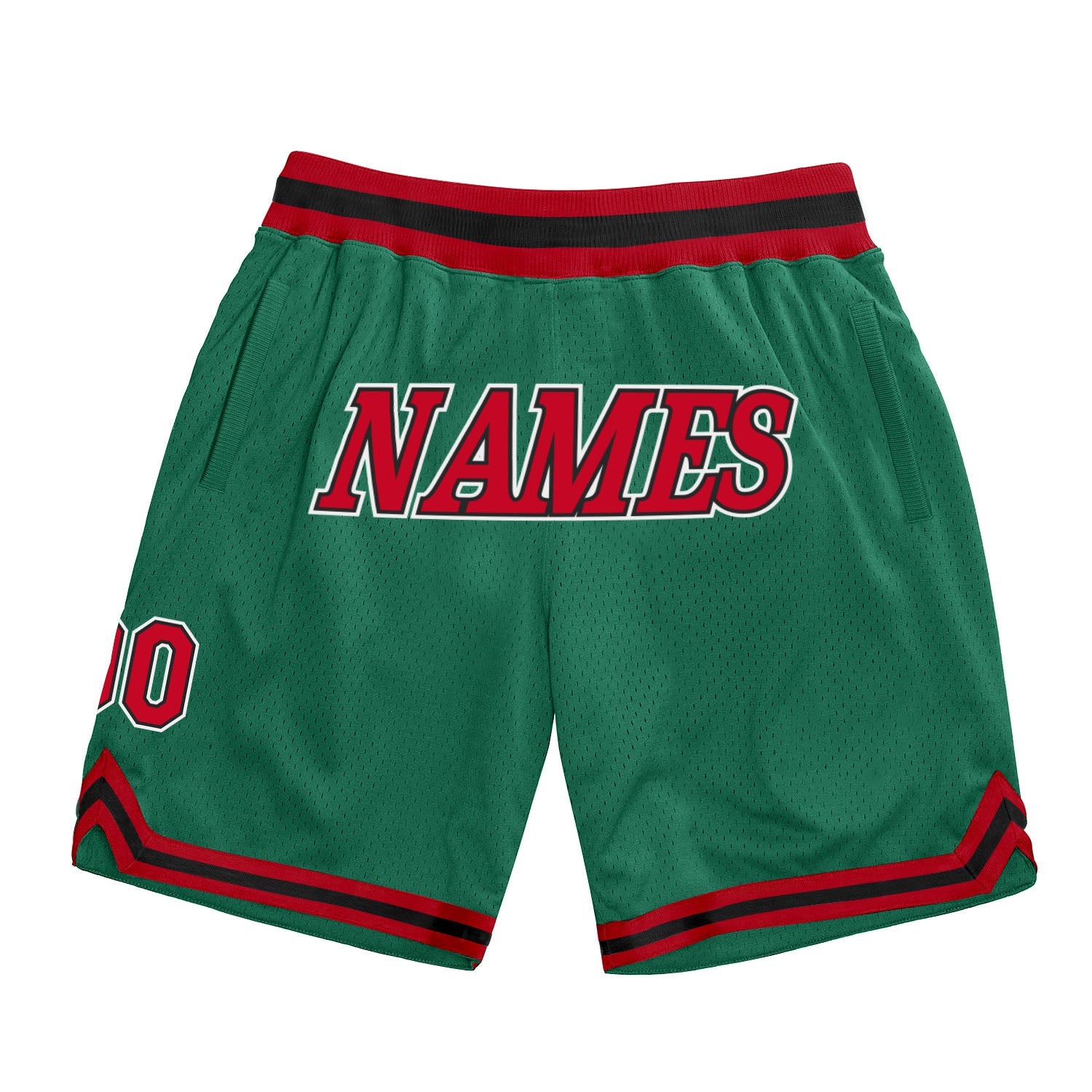Custom Kelly Green Red-Black Authentic Throwback Basketball Shorts
