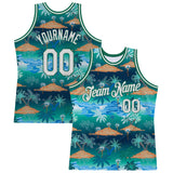 Custom Kelly Green White-Kelly Green 3D Pattern Design Palm Trees Authentic Basketball Jersey