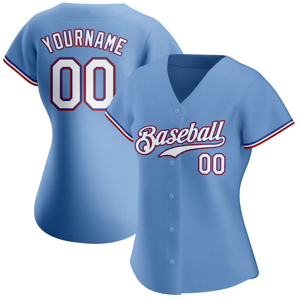 Custom White Light Blue Pinstripe Light Blue-Red Authentic Baseball Jersey Preschool Size:L