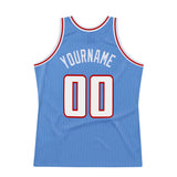 Custom Light Blue White-Red Authentic Throwback Basketball Jersey